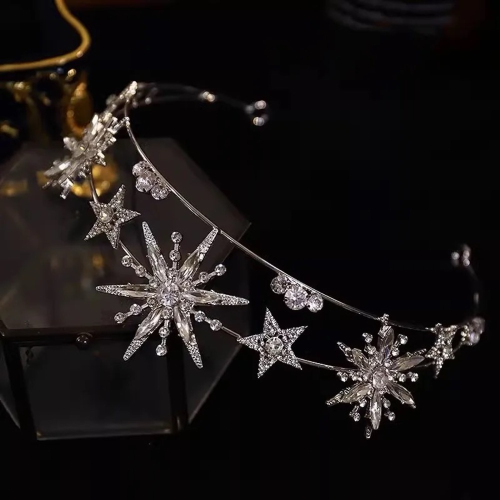 Vintage Silver Starburst & Crystal Star Headband